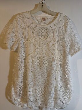 Sundance Cream Crochet Lace Short-Sleeve Top